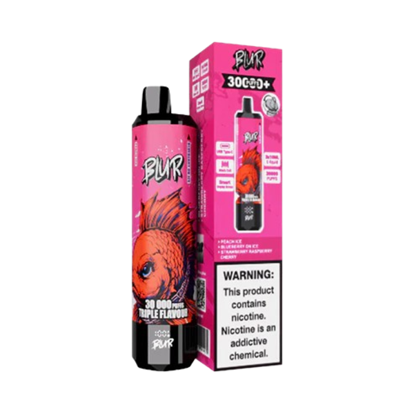 Jednorazówka e papieros o smaku Strawberry Blueberry On Ice. Urządzenie na 30000 buchów, widoczne w lekkim rozmyciu